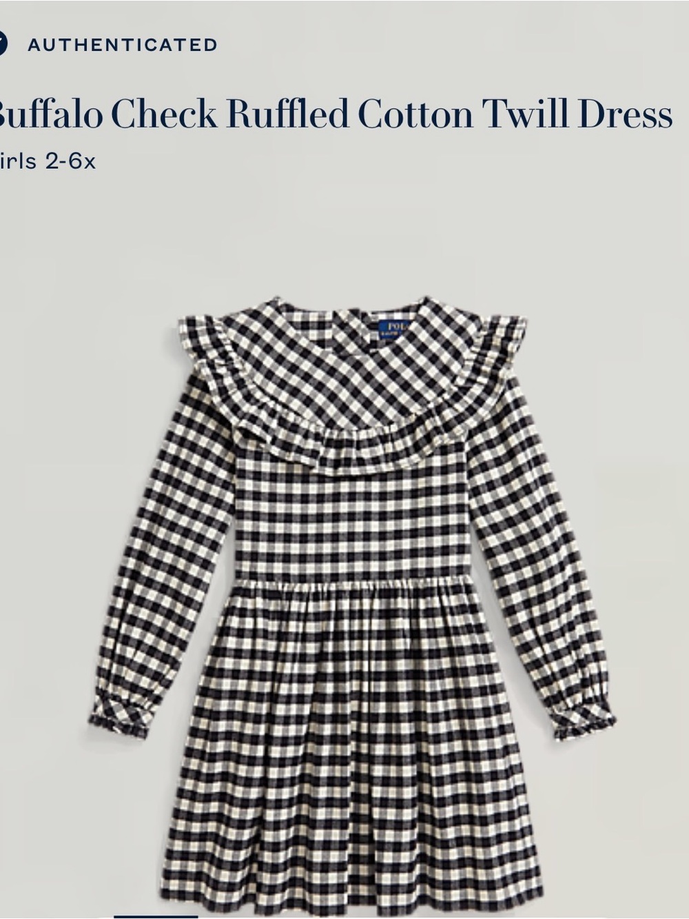 Ralph Lauren Black & White Buffalo Check Ruffle-Yoke Dress